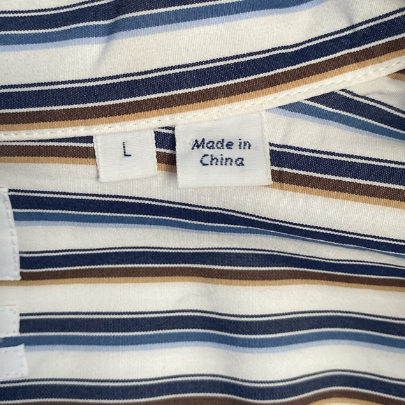 Faconnable Club Fit Striped Long Sleeve Button Down Shirt. White/Tan/Blue. Sz. L - Picture 7 of 16